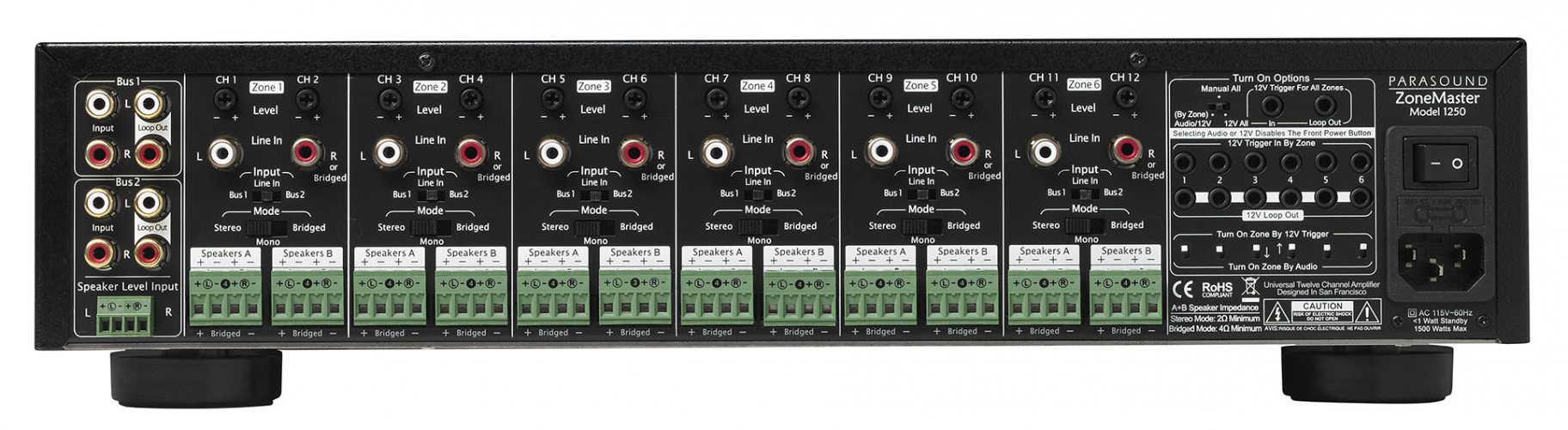 Задняя панель Parasound ZoneMaster 1250